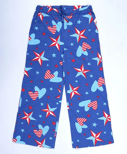 Kiddopanti Cotton Knit Stars & Hearts Printed Pajamas - Royal Blue