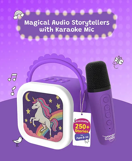 WonderBuddy StoryBox Mini, 250+ Stories Preloaded, Karaoke Mic for Singing,  RGB Lights, Kids BT Speaker, Musical Toy, Birthday Gift for 6-10 yr Girls, 