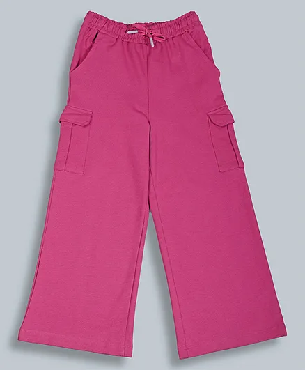 Plum Tree 100% Cotton Knit Solid Wide Legged Cargo Pants - Wine