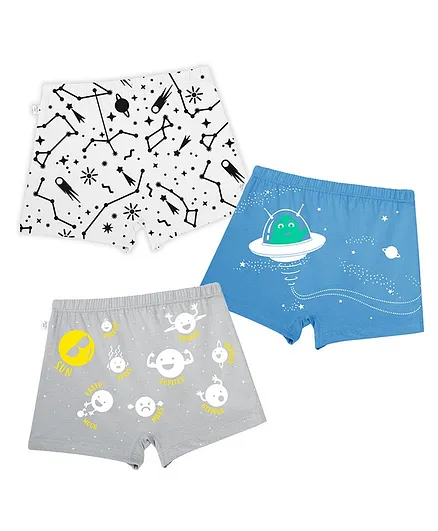 Plan B Pack Of 3 Space Print Boy Boxer Shorts - Black Blue & Grey