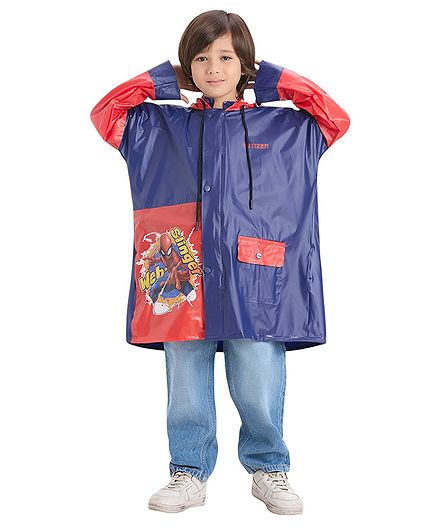 CITIZEN PVC Marvel Featuring Full Sleeves Spider Man Printed Hooded Raincoat - Navy Blue