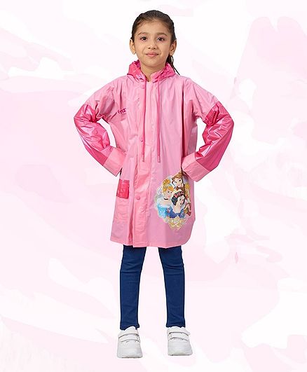 CITIZEN PVC Disney Princess Featuring Full Sleeves Characters Printed Hooded Raincoat - Pink