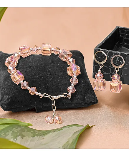 Daizy Crystal Beaded Jewellery Combo Set - Peach