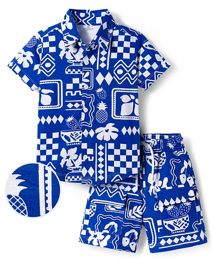 OLLINGTON ST. Cotton Half Sleeves Printed Shirt & Knit Shorts - Multicolor