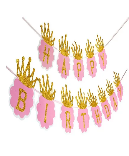 Shopperskart Happy Birthday Banner Crown Design - Pink