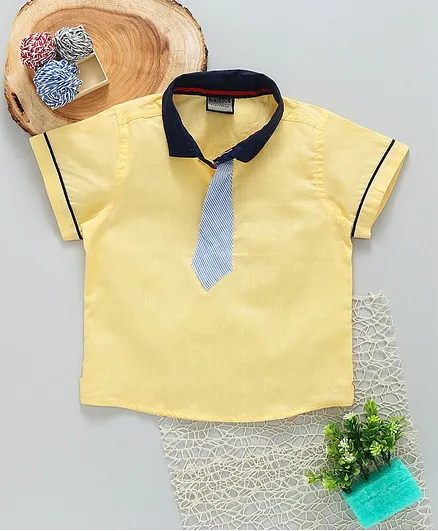 Rikidoos Half Sleeves Tie Attached T- Shirt - Light Yellow