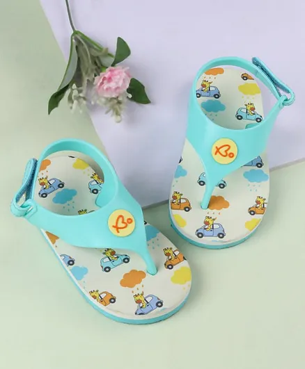 Buy Babyoye Velcro Closure Flip Flops With Giraffe Print - Teal