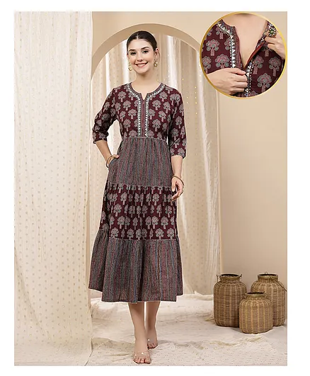 chinese dress ladies Buy Indian Women's Pure Cotton Printed Maternity Gown/Feeding Nighty A-line  Dress Kurti for Women (Blue) at Amazon.in