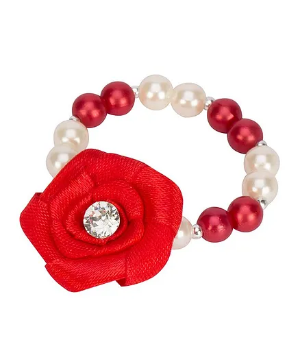 Daizy Pearl Bracelet With Satin Flower - Red