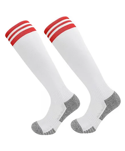 Neska Moda Cotton Elastane Colour Blocked Abstract Designed Striped Knee Socks - White & Red