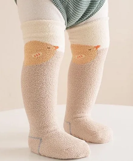 Kidofash Knit Bird Designed Socks - Light Brown