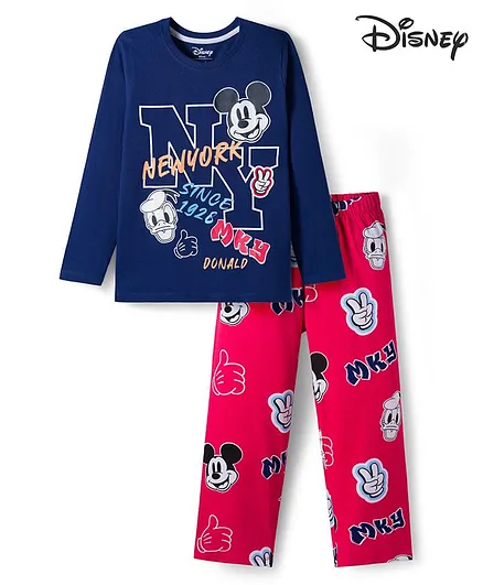 HoneyHap Disney Single Jersey Knit Full Sleeves Night Suit With Mickey Mouse Graphics - Multicolor