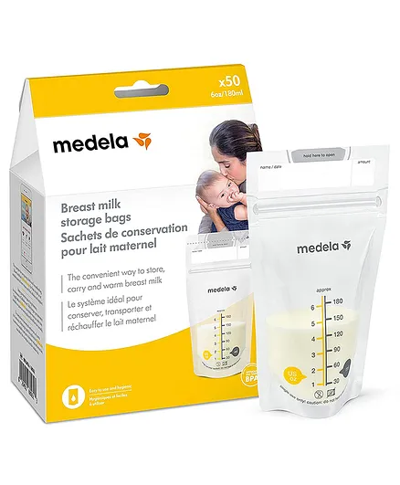 Medela Breast Milk Storage Bags Pack of 50 - 180 ml Each (Packaging May Vary)