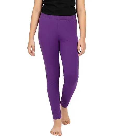 Charm n Cherish Cotton Blend Knit Solid Leggings - Purple
