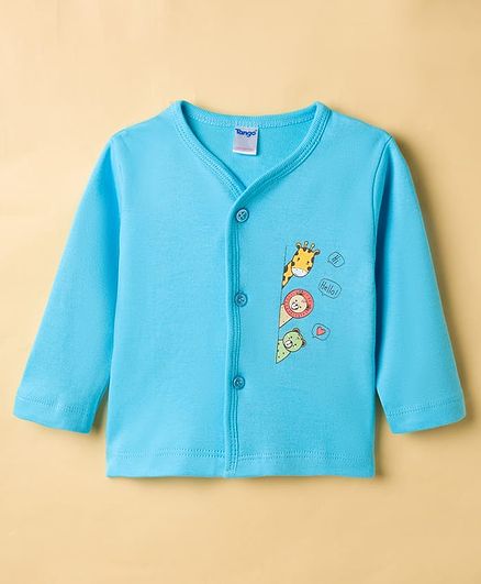 Tango Interlock Knit Full Sleeves Jhabla with Animal Print - Aqua Blue