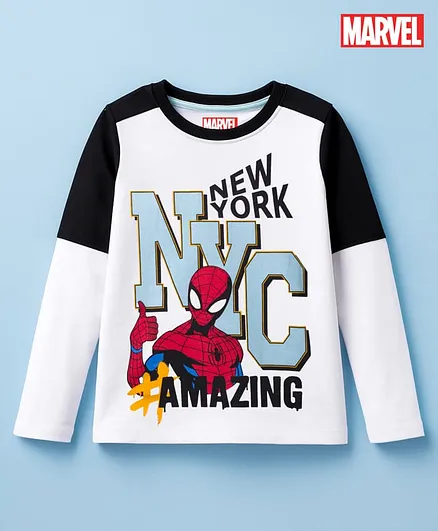 Pine Kids Marvel Single Jersey Knit Full Sleeves Cut & Sew T-Shirt with Spiderman Graphic - Multicolor