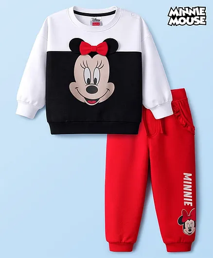 Babyhug Disney Terry Knit Full Sleeves T-Shirt & Track Pant with Minnie Mouse & Bow Detailing - Multicolor