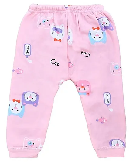 The little lookers Fleece Knit Cat Printed Diaper Pants - Light Pink