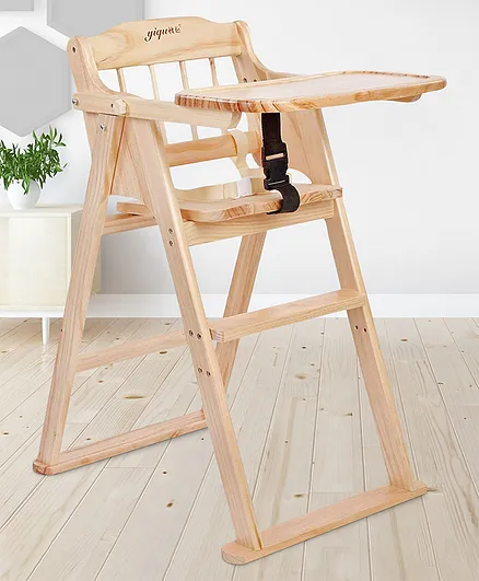 Wooden High Chair With Safety Harness - Brown
