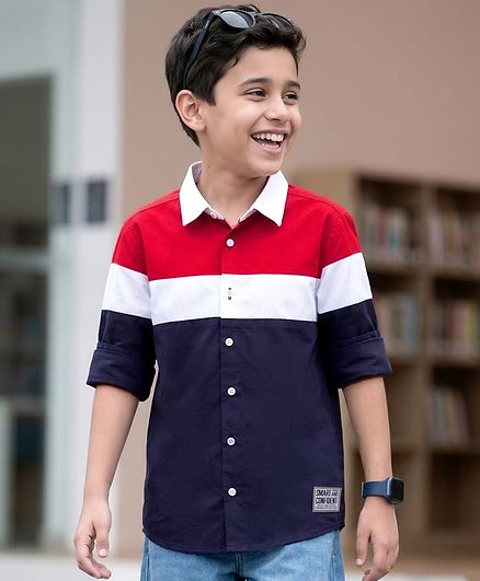 Pine Kids Cotton Woven Full Sleeves Solid Shirt - Navy Blue