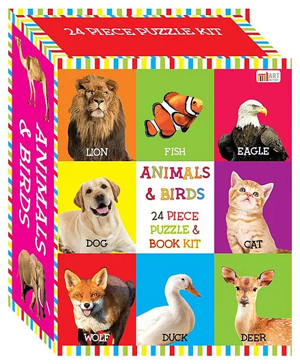Art Factory Animals & Birds Puzzle & Book Kit Multicolour - Pack of 24 Pieces