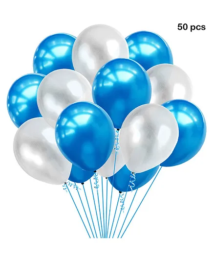 Balloon Junction Metallic Balloons Blue White - 50 Pieces