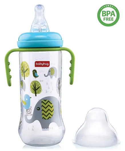 Babyhug Polypropylene Anti- Colic Sterilizable Feeding Bottle With Handle Blue Green - 250 ml