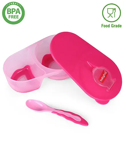 Babyhug Compartment Feeding Bowl With Lid & Spoon Pink - 220 ml