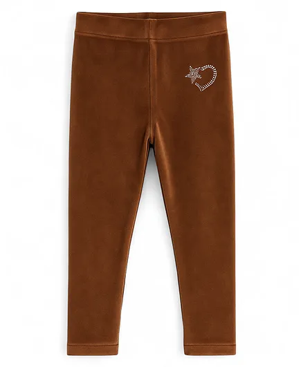 Lil Lollipop Knit Heart & Star Foil Printed Leggings - Brown