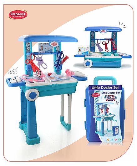 Aditi Toys Premium Pretend Play Doctor Set with Pull & Push Trolley with LED Light Instruments BIS Approved 13 Piece - Blue