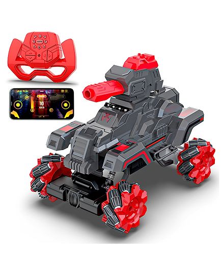 Mirana Toys Drifter Tank Bullet Shooter 4WD 4x4 RC Car Toy for Kids - Remote & App Controlled Vehicle - 360 Rotation & Omnidirection Wheels - Type-C USB Rechargeable - for Boys & Girls 4+ Years-Grey