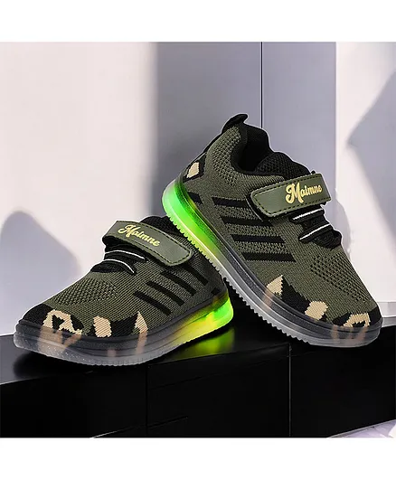 Maimne Textured Mesh Detailed Velcro Closure LED Shoes - Green