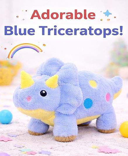 Little Hunk Adorable Blue Triceratops Plush Toy  Soft Dinosaur Stuffed Animal for Kids - 30cm