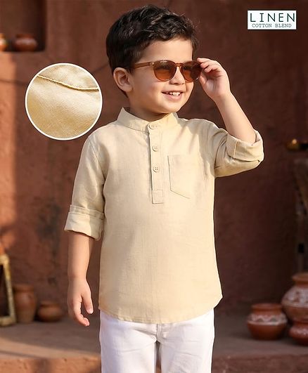 Babyhug Linen Woven Half Sleeves Solid Shirt - Beige