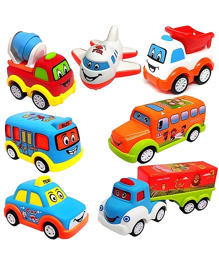 NEGOCIO Unbreakable Pull Back Vehicles Push and Go Crawling Toy for Kids & Children, Power Friction Cars for 3+ Years Old BoysGirls (Pack of 7).Multicolor