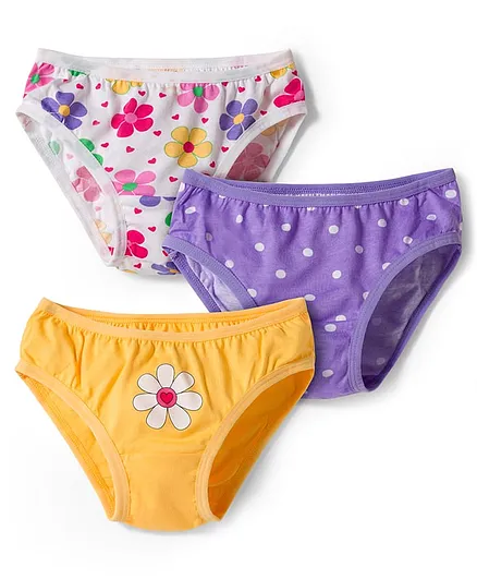 Babyhug 100% Cotton Knit Panties with Floral & Polka Dot Print Pack of 3 - Multicolor