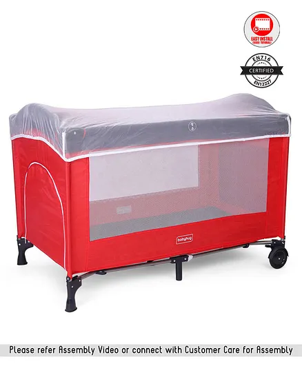 Babyhug My Space Playpen With Removable Mosquito Net - Red Navy (Assembly Video Available)
