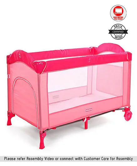 Babyhug My Space Playpen With Removable Mosquito Net - Pink (Assembly Video Available)