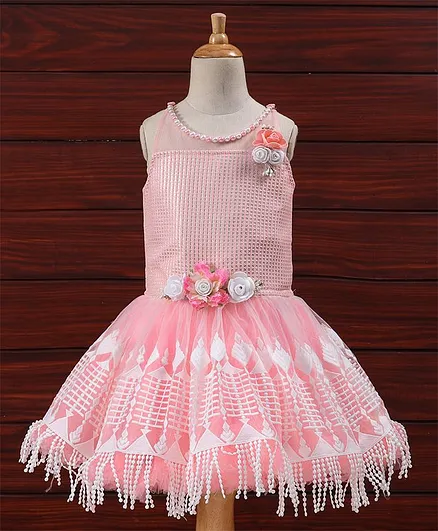 flower applique sleeveless pink dress