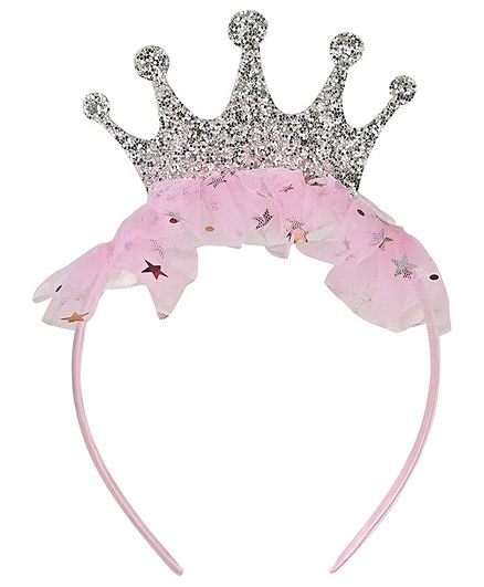 Aye Candy Glittered Crown Applique Detailed Hair Band - Pink