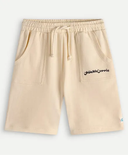 chuckleberrie Cotton Knit Brand Name Printed Shorts - Cream