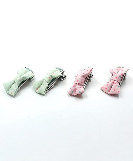 Pihoo Set Of 2 Polka Dots Printed Bow Applique Detailed Alligator Hair Clips - Multi Colour
