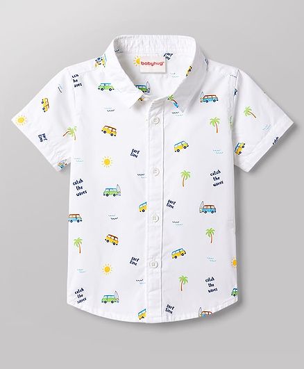 Babyhug Cotton Woven Half Sleeve Regular Collar Beach Theme Shirt White 9-12 Months