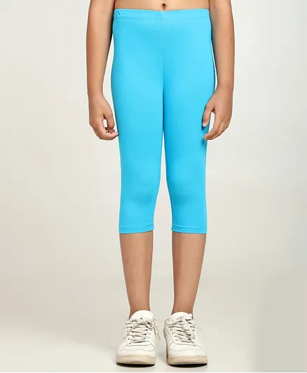 Robinbosky Cotton Elastane Knit Solid Capri Leggings - Blue