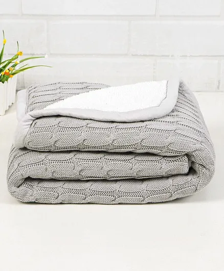 Babyhug Premium Cotton Knitted & Fur Blanket - Grey