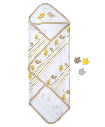 Beebop Cotton Hooded Receiving Blanket Bird Design - White Yellow