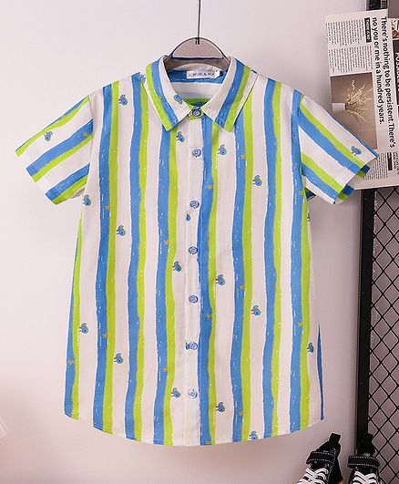 Mark & Mia Half Sleeves Striped Shirt With Bird Print - Blue