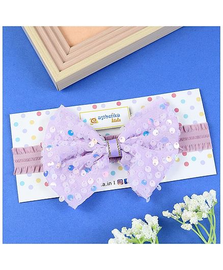 Asthetika Sequinned Bow  Applique Detailed Headband - Purple