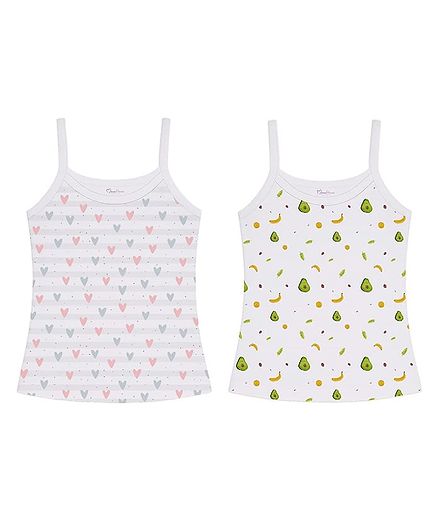 Mom's Home Organic Cotton Knit Pack Of 2  Sleeveless Avocado & Hearts Printed Camisole - White