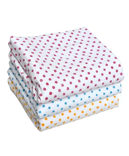 MK Handicrafts Polka Dot Cotton Quilts White Base Pack of 3 - Orange Blue Pink